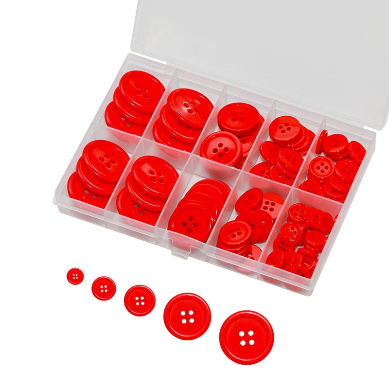 Lilaly 100 pcs Buttons for Crafts Buttons, Button DIY Buttons, Mixed Sewing Buttons, 5 Sizes of Black Round Mixed Buttons Suitable for for Crafts, Coats, Shirts, Pants, Shorts and More (Red) - Image 1